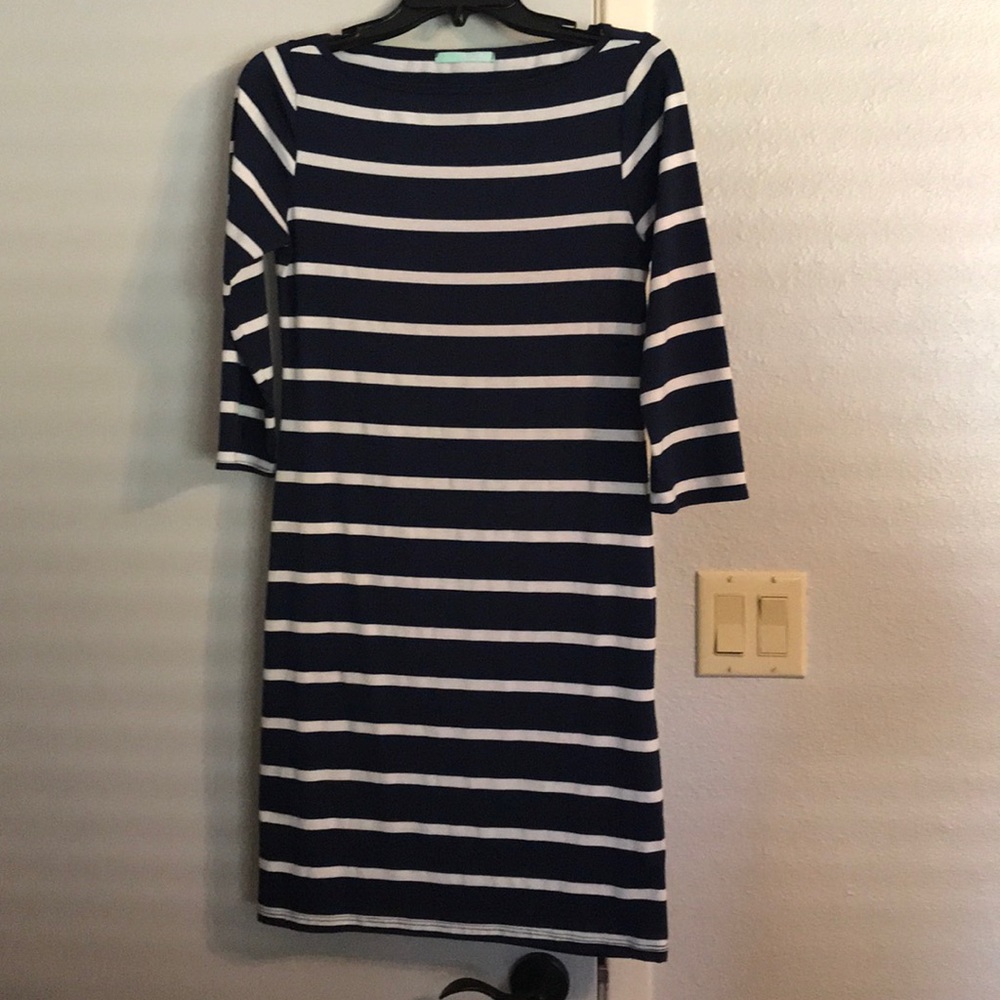 Striped mid sleeve dress